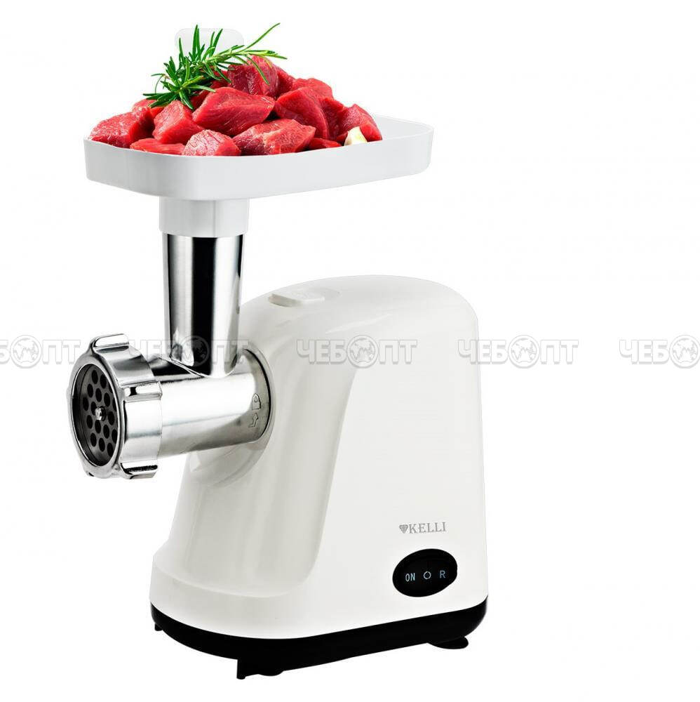 Мясорубка электрическая KELLI KL-5007 прорезиненные ножки, 2 насадки, защита двигателя от перегрузки, мощность 2400 Вт [2] . ЧЕБОПТ.