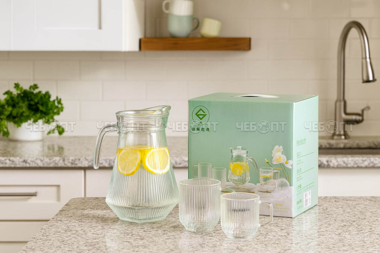 Набор питьевой 5 предметов (кувшин 1000 мл + 4 кружки 270 мл) арт. 260284 $$ [12] GOODSEE. ЧЕБОПТ.