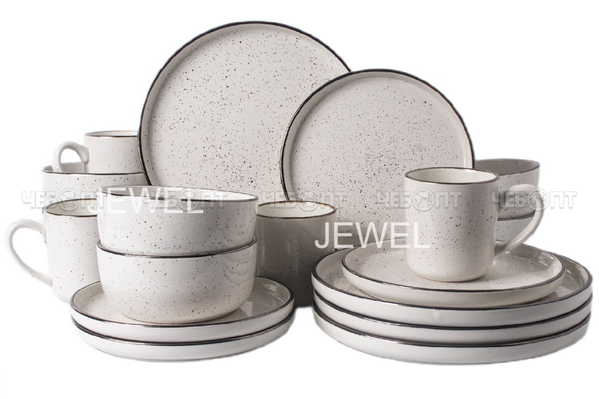 Сервиз столовой 16 предметов JEWEL ГЛОРИЯ (в комплекте салатник 15.4 см, тарелка 27 см, тарелка 21 см, кружка 400 мл) керамика арт. ПС0004-53 [1] ИНТЕ. ЧЕБОПТ.