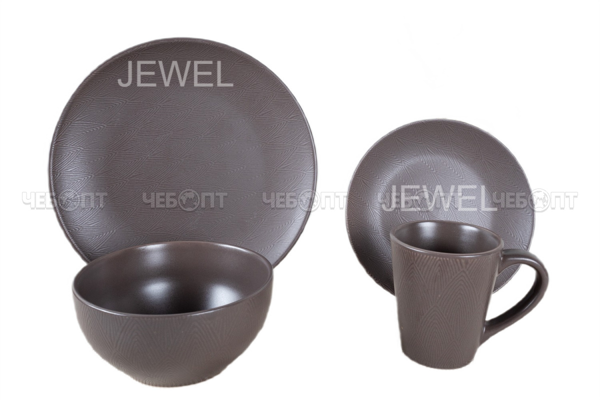 Сервиз столовой 16 предметов JEWEL МОККО (в комплекте салатник 15.6 см,тарелка 26.7 см,тарелка 19.5 см,кружка 320 мл) керамика арт. ПС0003-50 [2] ИНТЕ. ЧЕБОПТ.