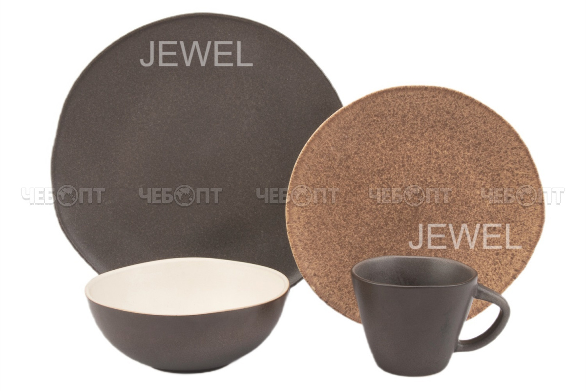Сервиз столовой 16 предметов JEWEL КАРАМЕЛЬ (в коплекте салатник 16.5см,тарелка 27.8см,тарелка 22.5 см,кружка 300 мл) керамика арт. ПС0036-44 [2] ИНТЕ. ЧЕБОПТ.