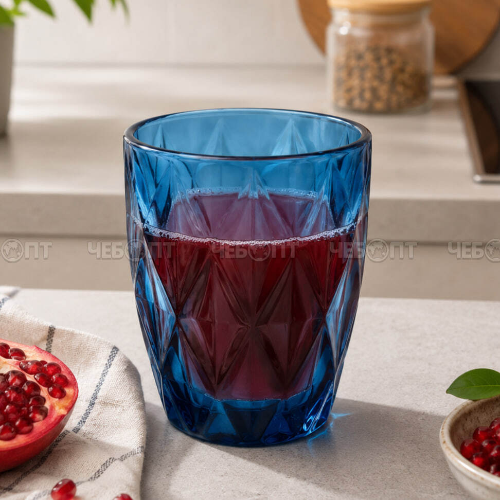 Стакан стеклянный 250 мл ELEGANT, синий арт. 300552-BLUE $ [6/48] GOODSEE. ЧЕБОПТ.