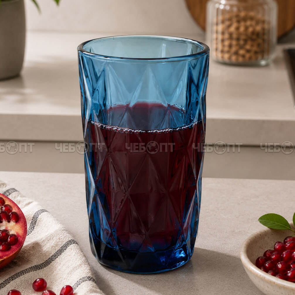 Стакан стеклянный 350 мл ELEGANT, синий арт. 300554-BLUE $ [6/48] GOODSEE. ЧЕБОПТ.