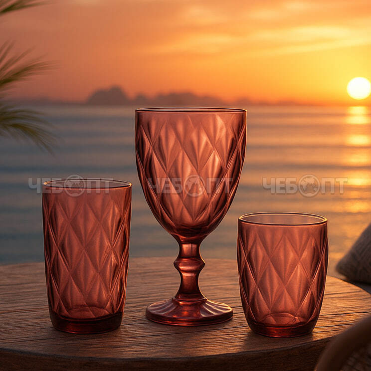 Стакан стеклянный 350 мл ELEGANT, пыльная роза арт. 300554-PURPLE $ [6/48] GOODSEE. ЧЕБОПТ.