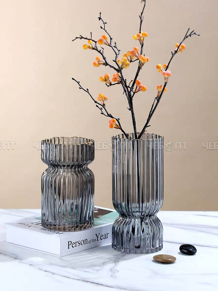 Ваза для цветов 115*245 мм CAMELIA СЕРАЯ, стекло арт. 300556-GREY $ [24] GOODSEE. ЧЕБОПТ.