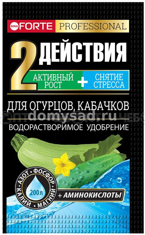 Удобрение комплексное водорастворимое BONA FORTE для огурцов, кабачков 100 гр (в шоубоксе 10 шт), арт. BF23010941 [30] ГАРДЕН. ЧЕБОПТ.