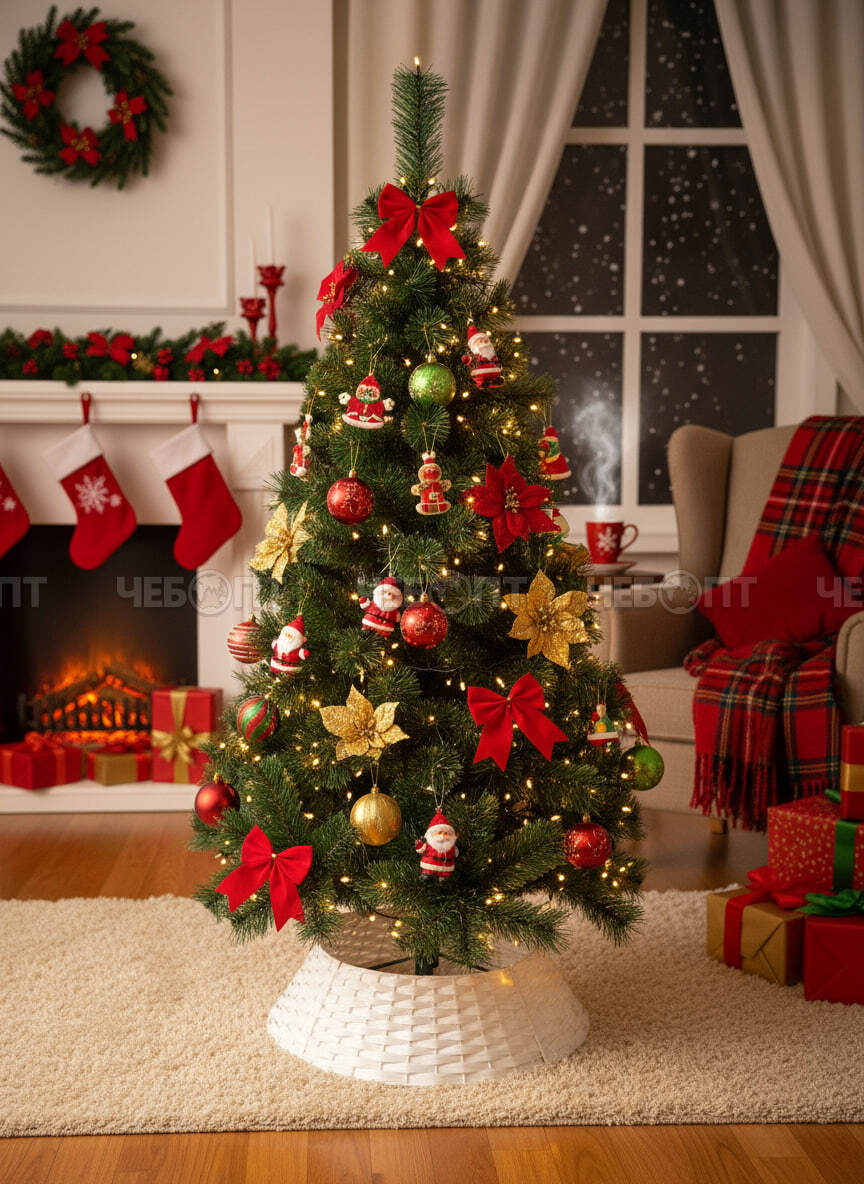 Елка (Сосна) новогодняя искусственная с золотым напылением h - 210 см, 280 веток ПВХ, металл. подставкой арт. 300603 $ [1] GOODSEE . ЧЕБОПТ.