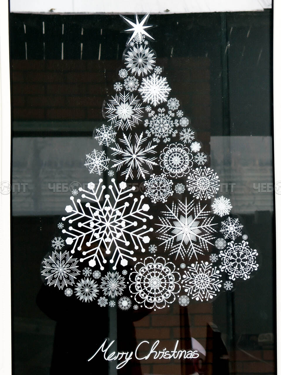 Наклейки новогодние на стекло ЕЛКА / ШАРЫ 54*72 см арт. 300613 $ [150] GOODSEE. ЧЕБОПТ.