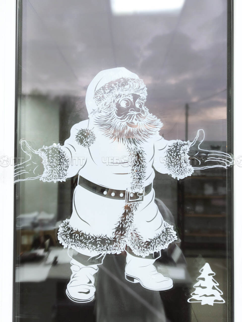 Наклейки новогодние на стекло ОЛЕНЬ / ДЕДУШКА МОРОЗ 54*72 см арт. 300614 $ [150] GOODSEE. ЧЕБОПТ.