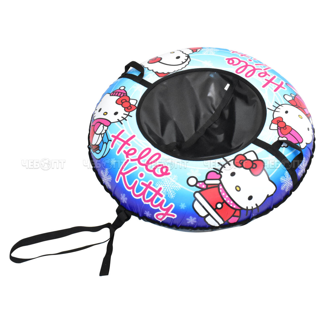 Санки-ватрушка (тюбинг) СКОЛЬЗЯШИ HELLO KITTY на молнии D-1,1м С РИС (верхБАНЕР+низТЕНТПВХ 550 гр/кв.м, усилен камера) ДО 95 кг [1] МПС СобПр. ЧЕБОПТ.