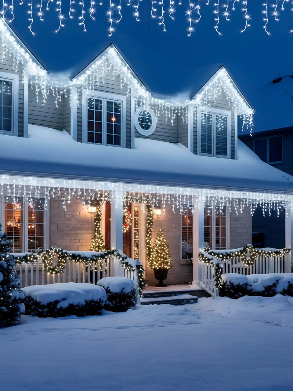 Гирлянда уличная новогодняя БАХРОМА IP-65, 100 LED ламп, свечение - холодное белое, 80 нитей, белый провод 6 м, арт. 300360 $ [20] GOODSEE. ЧЕБОПТ.