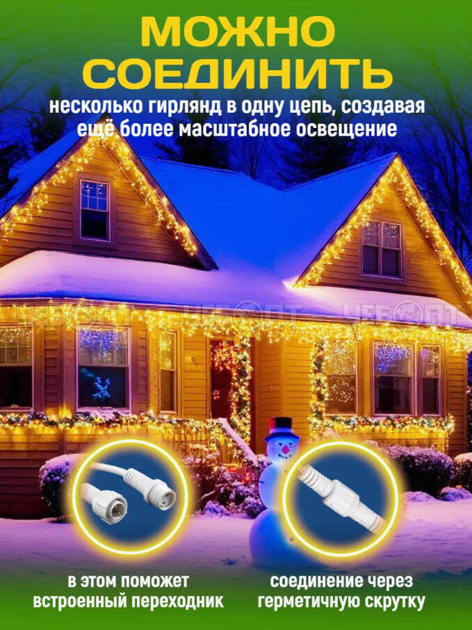Гирлянда новогодняя электрическая 400 ламп, свечение - тепл.белый, LED IP-54, 80 нитей, белый провод 25 м, арт. 300359 $ [12] GOODSEE. ЧЕБОПТ.