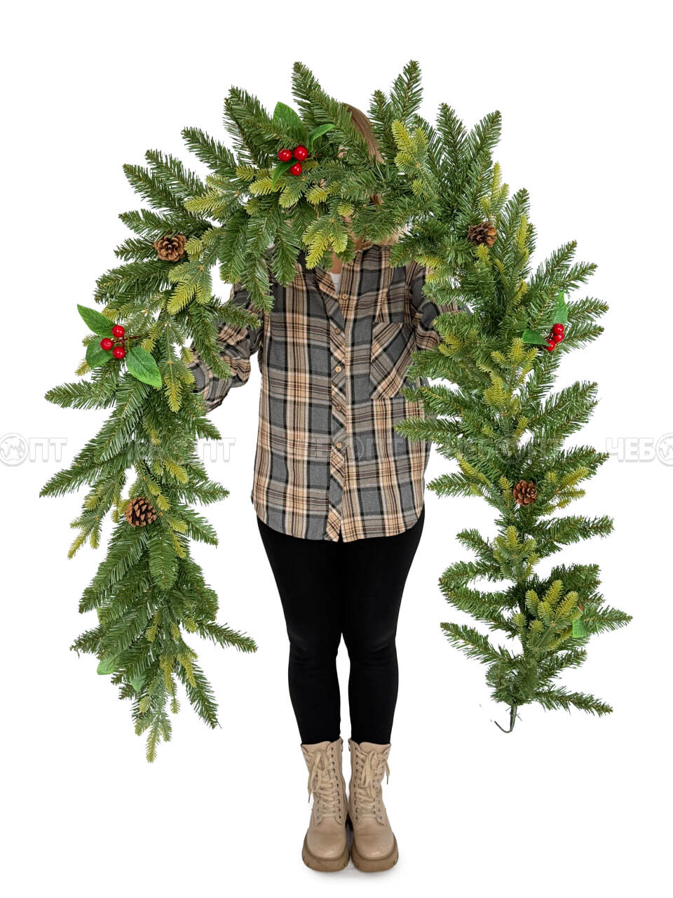 Гирлянда новогодняя хвойная литые + ПВХ ветки, 154 ветки, длина 200 см арт. GST5004 $ [20] GOODSEE. ЧЕБОПТ.