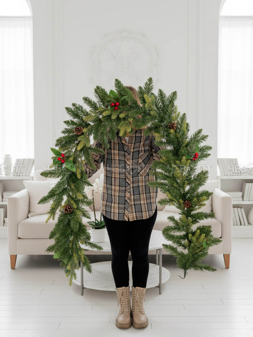 Гирлянда новогодняя хвойная литые + ПВХ ветки, 154 ветки, длина 200 см арт. GST5004 $ [20] GOODSEE. ЧЕБОПТ.