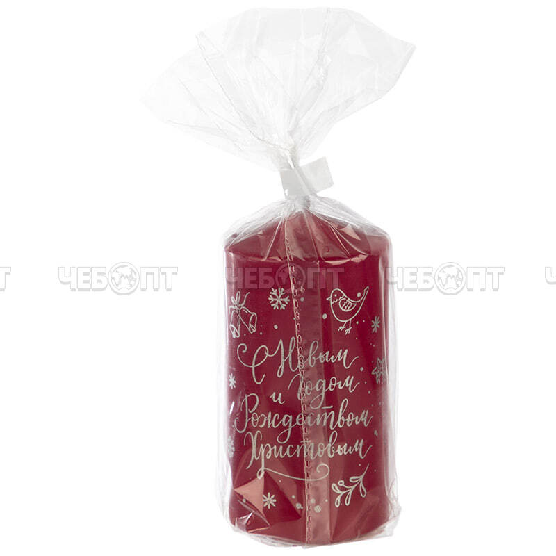 Свеча С НОВЫМ ГОДОМ DECO CHRISTMAS 50*100 мм серебро на бордовом арт. 106152 [12] СКРАП. ЧЕБОПТ.