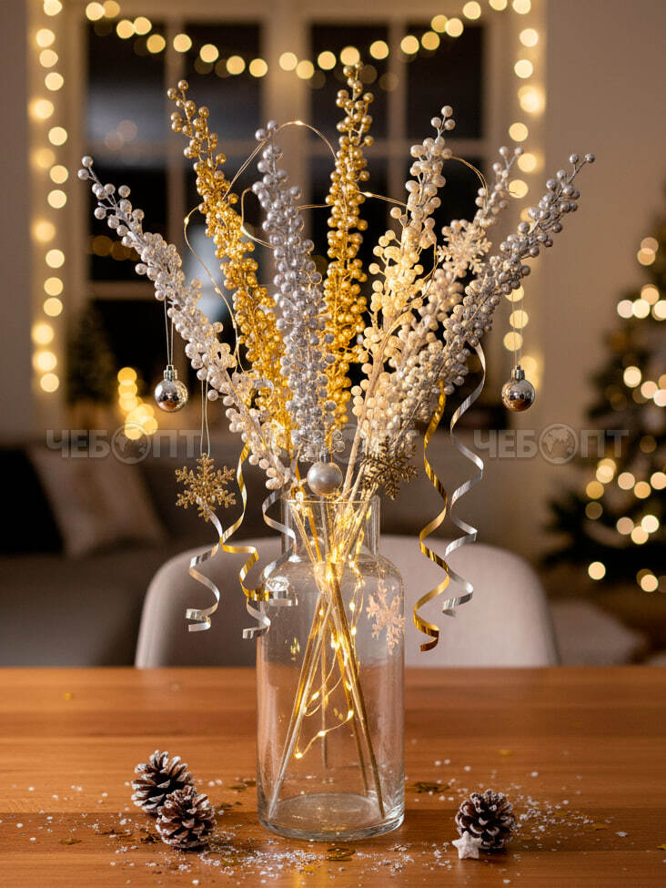 Ветка новогодняя декоративная ЗИМНИЕ КРАСКИ, 12 веток, 90 см, цвет в ассортименте арт. 300681 $ [300] GOODSEE. ЧЕБОПТ.