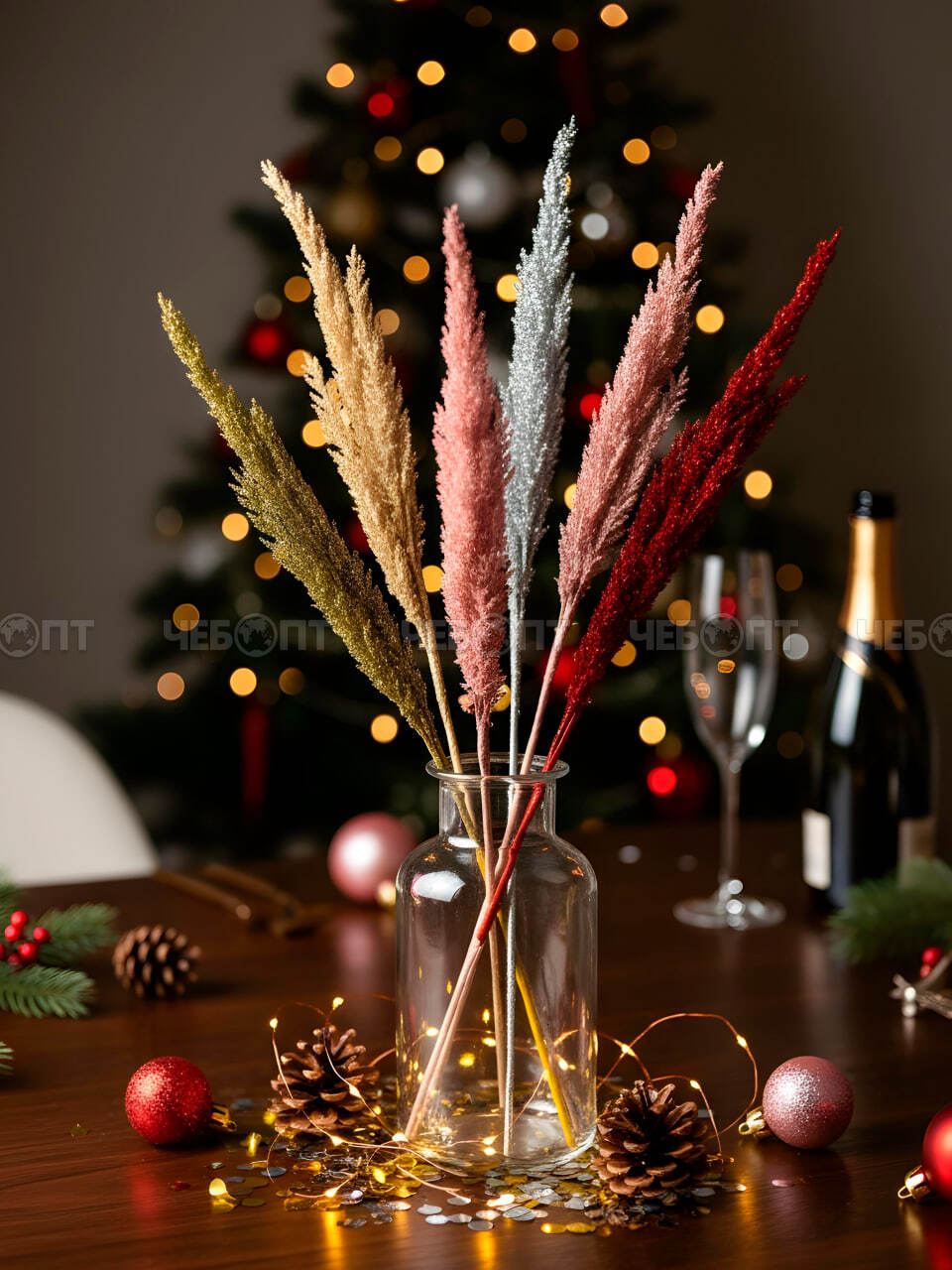 Ветка новогодняя декоративная ИЗЯЩНЫЙ КОЛОСОК, 67 см, цвета в ассортименте арт. 300685 $ [600] GOODSEE. ЧЕБОПТ.