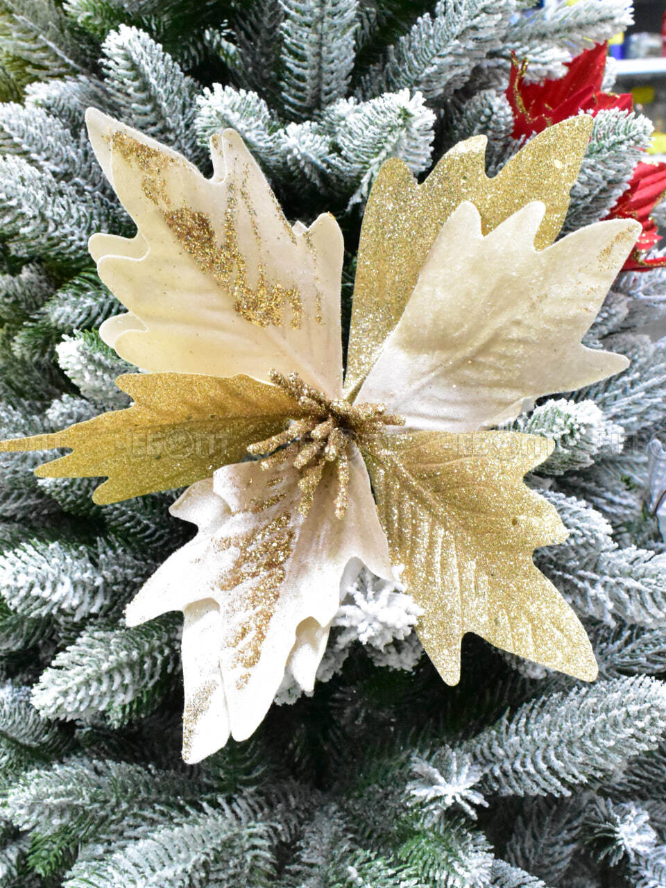 Украшение новогоднее декоративное ПУАНСЕТТИЯ - РОЖДЕСТВЕНСКИЙ ЦВЕТОК, 30 см, цвет золотой арт. 300686 $ [120/1200] GOODSEE. ЧЕБОПТ.