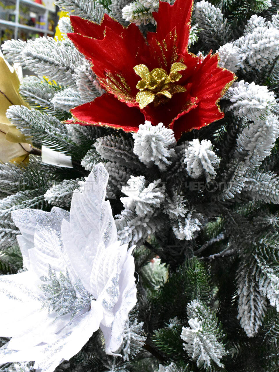 Украшение новогоднее декоративное ПУАНСЕТТИЯ - РОЖДЕСТВЕНСКИЙ ЦВЕТОК, 23 см, цвет белый арт. 300688 $ [120/1200] GOODSEE. ЧЕБОПТ.