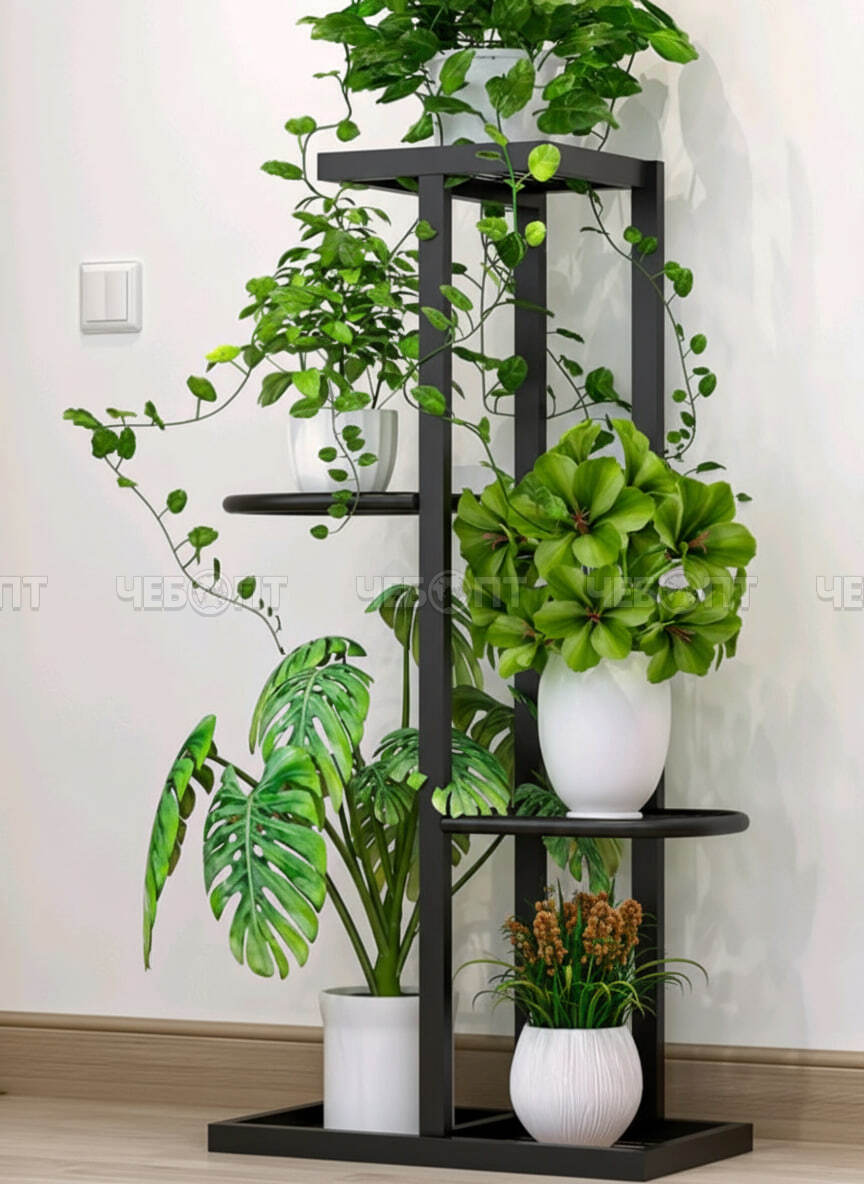 Подставка для цветов 5 полок, напольная металлическая, размер 410*220*820 мм, цвет ЧЕРНЫЙ арт. 300691 $ [10] GOODSEE. ЧЕБОПТ.