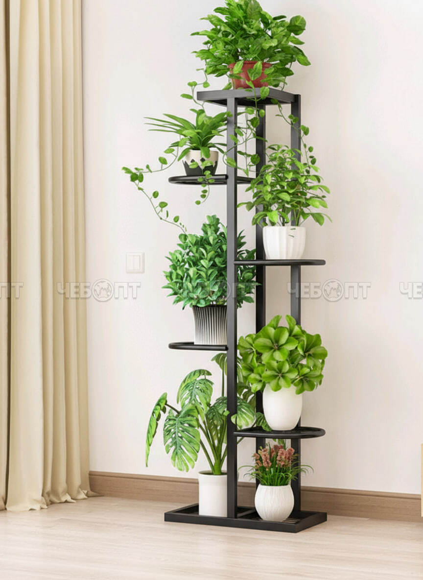 Подставка для цветов 7 полок, напольная металлическая, размер 410*220*1080 мм, цвет ЧЕРНЫЙ арт. 300692 $ [10] GOODSEE. ЧЕБОПТ.