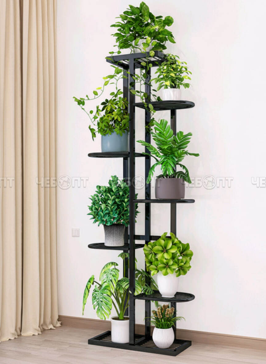 Подставка для цветов 8 полок, напольная металлическая, размер 410*220*1260 мм, цвет ЧЕРНЫЙ арт. 300693 $ [10] GOODSEE. ЧЕБОПТ.
