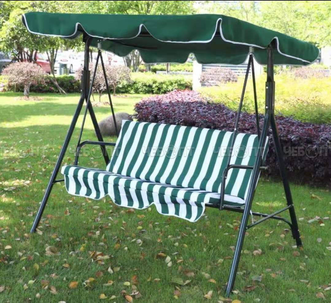 Качели садовые 3-х местные 1700*1100*1520 мм, труба диам. 32 мм, допустимая нагрузка 140 кг, ткань оксфорд, цвет ЗЕЛЕНЫЙ арт. 290055 $ [1] GOODSEE. ЧЕБОПТ.