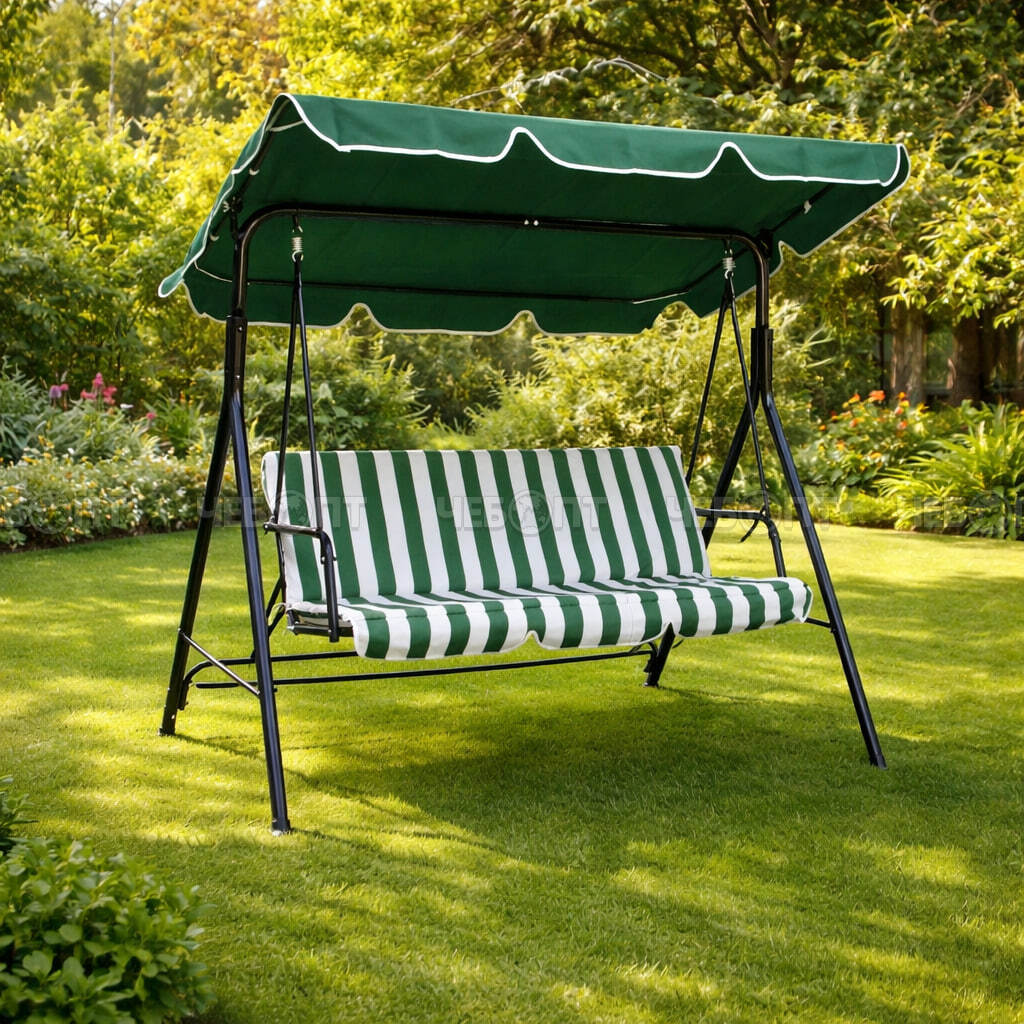 Качели садовые 3-х местные 1700*1100*1520 мм, труба диам. 32 мм, допустимая нагрузка 140 кг, ткань оксфорд, цвет ЗЕЛЕНЫЙ арт. 290055 $ [1] GOODSEE. ЧЕБОПТ.