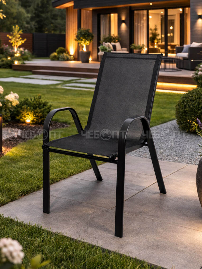 Стул садовый (кресло садовое) со спинкой и подлокотниками, нагрузка 100 кг, ЧЕРНЫЙ, сиденье из водооталкивающей ткани арт. 290056 $ [30] GOODSEE. ЧЕБОПТ.