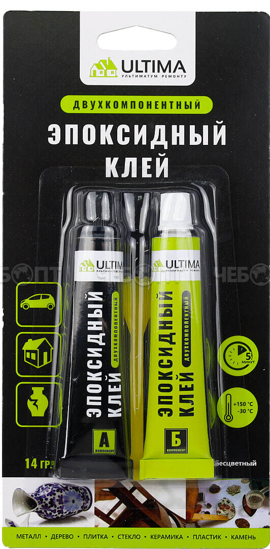 Клей ЭПОКСИДНЫЙ ULTIMA БЕСЦВЕТНЫЙ флакон 2 тюбика по 7 г. арт. ULTEp7_01 [10]. ЧЕБОПТ.