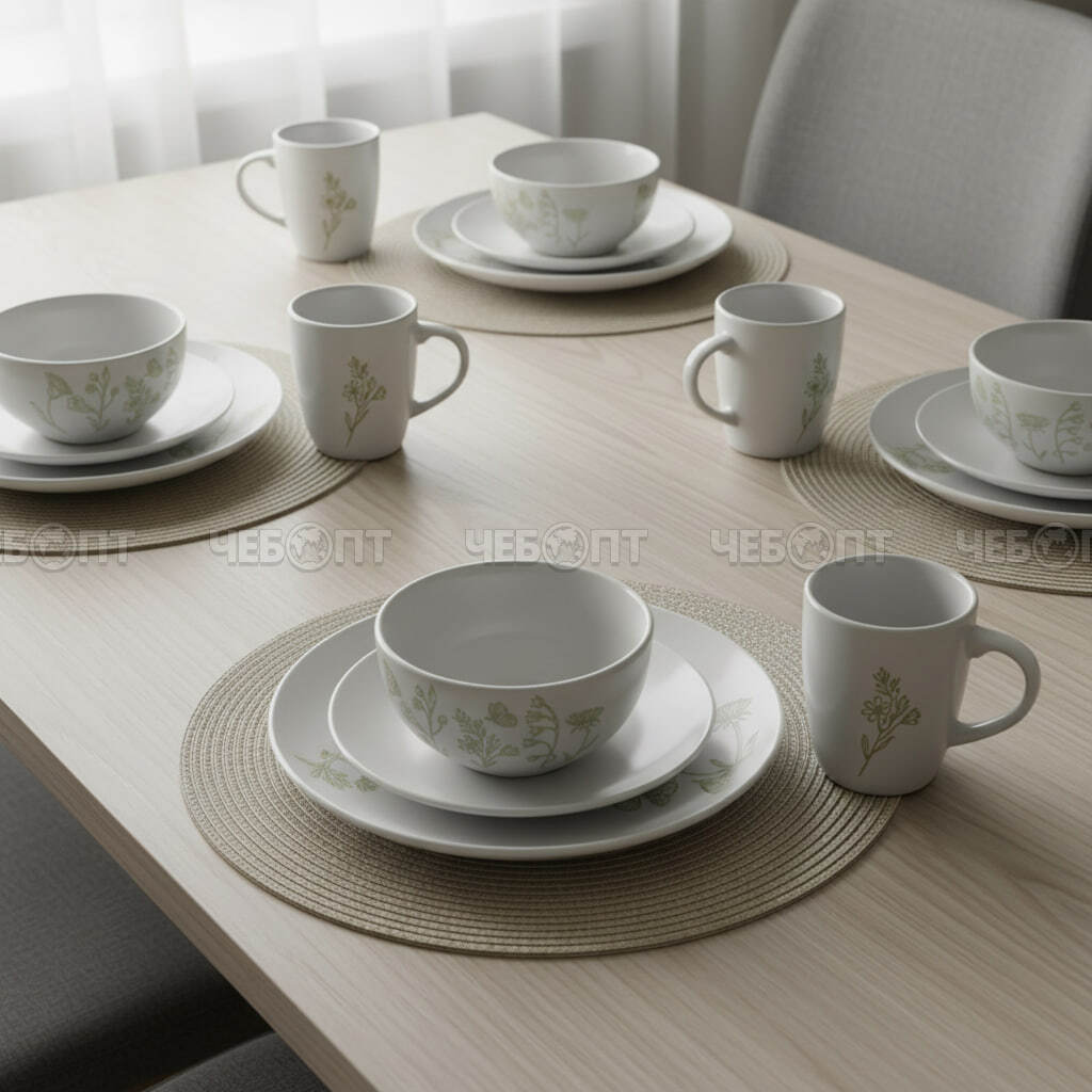 Сервиз столовый 16 предметов (4кружки 400мл, 4 глубоких тарелок 10,5", 4 тарелки десертные 8", 4 миски 6") керамика арт. 300703 $ [2] GOODSEE. ЧЕБОПТ.