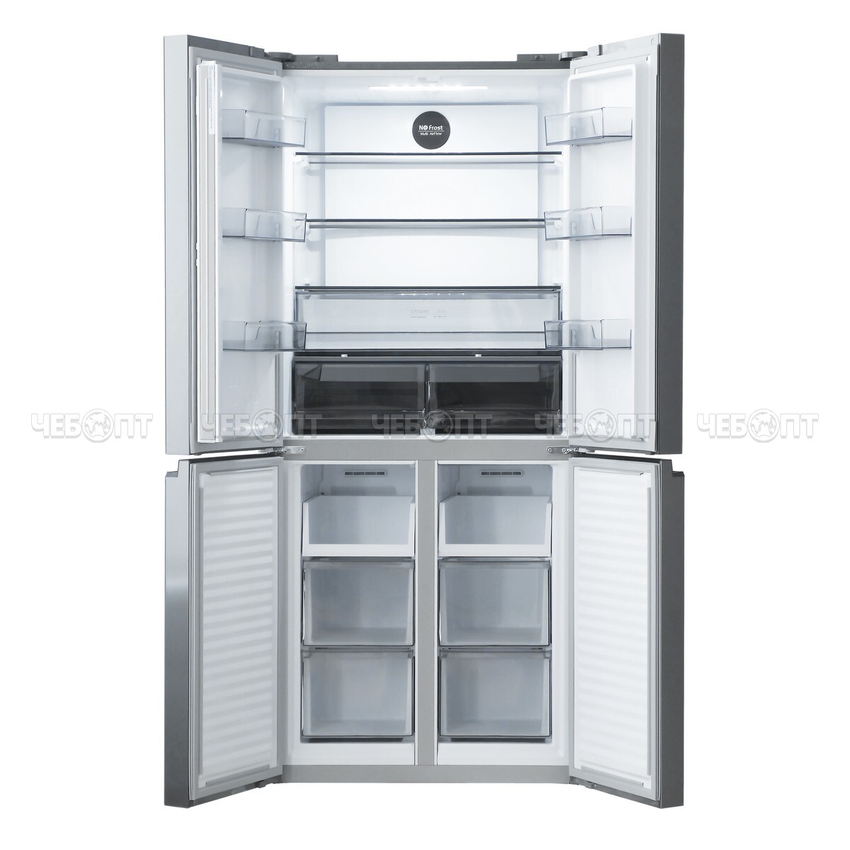 Холодильник CENTEK CT-1744 GRAY GLASS TOTAL NF объем 415 л (148л, 267л) 782*630*1825 мм, 4 двери, класс А++, мощ. 123 Вт [1]. ЧЕБОПТ.