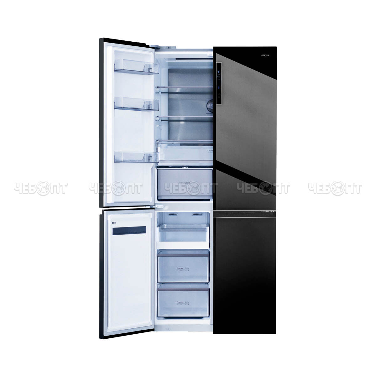 Холодильник CENTEK CT-1746 BLACK GLASS NF объем 600 л (212л, 388л) 833*668*1920 мм, 4 двери, класс А+, мощ. 170 Вт [1]. ЧЕБОПТ.