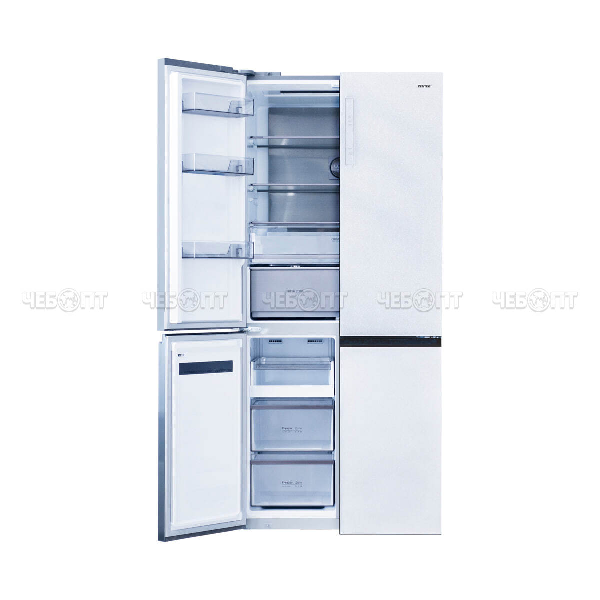 Холодильник CENTEK CT-1746 WHITE GLASS NF объем 600 л (212л, 388л) 833*668*1920 мм, 4 двери, класс А+, мощ. 170 Вт [1]. ЧЕБОПТ.