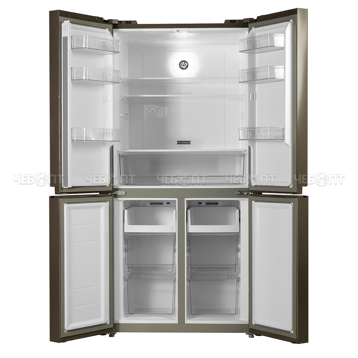 Холодильник CENTEK CT-1756 BEIGE CLASS INVERTER NF объем 442 л (153л, 289л) 833*655*1775 мм, 4 двери, класс А, мощ. 250 Вт [1]. ЧЕБОПТ.