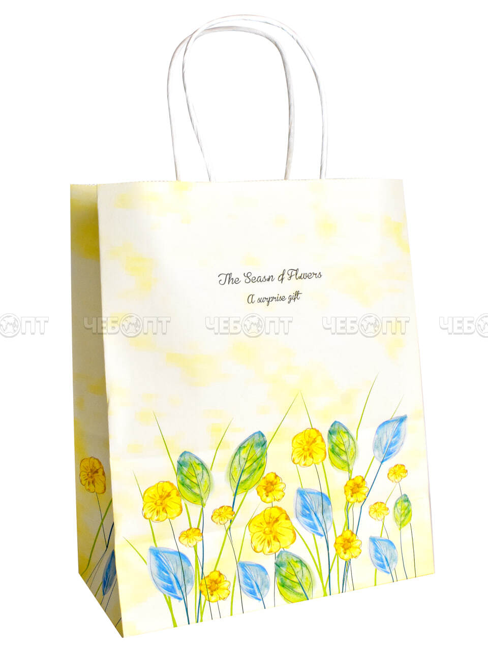 Пакет бумажный подарочный ЦВЕТЫ 22*16*8 см с крученной ручной, цвет в ассортименте арт. 300727 $ [12/1200] GOODSEE. ЧЕБОПТ.