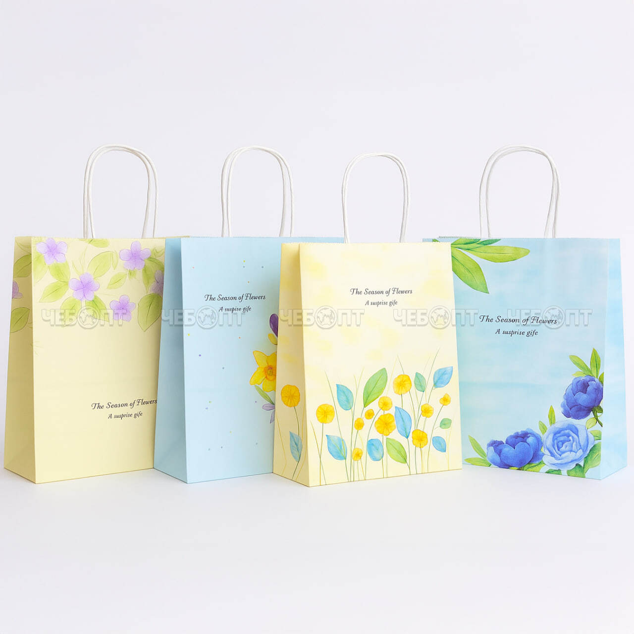 Пакет бумажный подарочный ЦВЕТЫ 27*22*11 см с крученной ручной, цвет в ассортименте арт. 300728 $ [12/960] GOODSEE. ЧЕБОПТ.