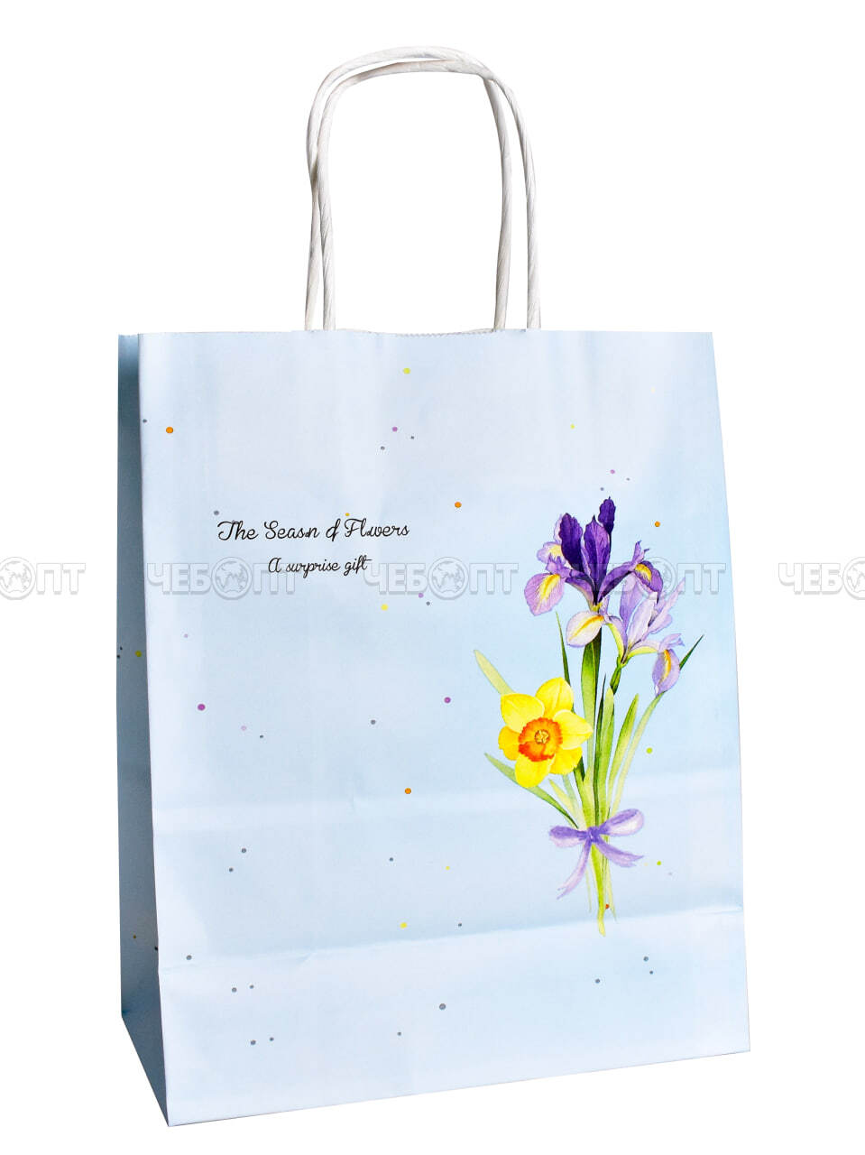 Пакет бумажный подарочный ЦВЕТЫ 27*22*11 см с крученной ручной, цвет в ассортименте арт. 300728 $ [12/960] GOODSEE. ЧЕБОПТ.
