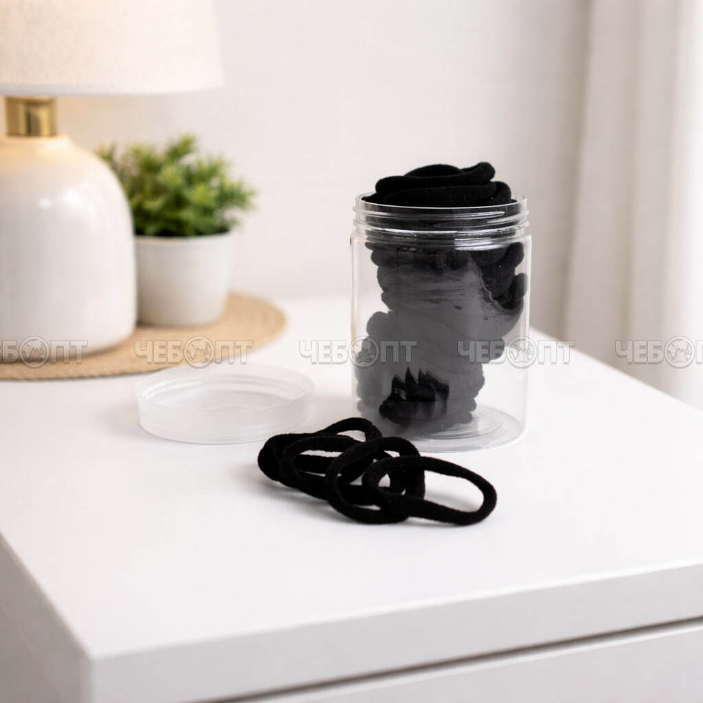 Резинки для волос бесшовные в банке 60 шт, цвет ЧЕРНЫЙ, арт. 300733 $ [12/600] GOODSEE. ЧЕБОПТ.