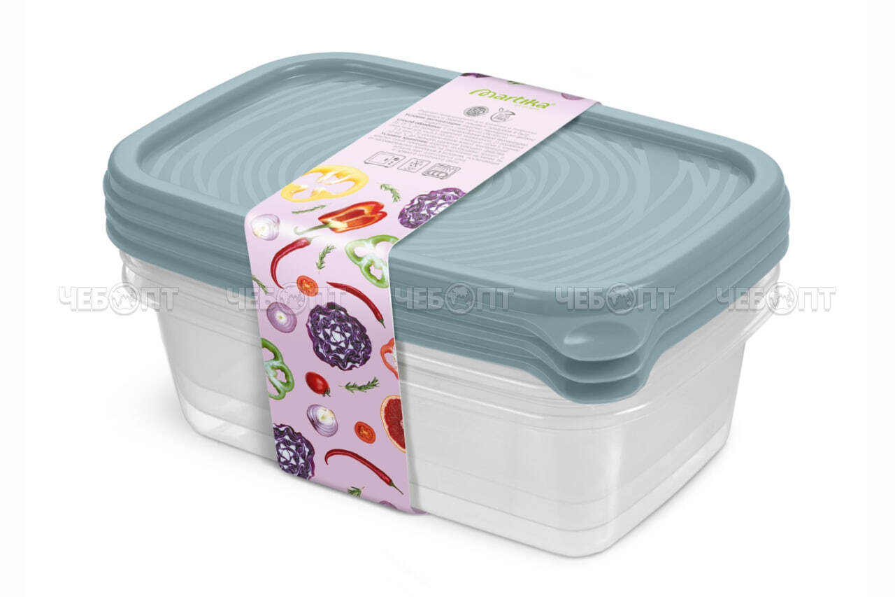 Набор контейнеров (емкостей) пищевых прямоугольных РОМАНО для СВЧ 3 шт по 450 мл СВЕТЛО-ГОЛУБОЙ арт. С854СГОЛ [18] МАРТИКА. ЧЕБОПТ.