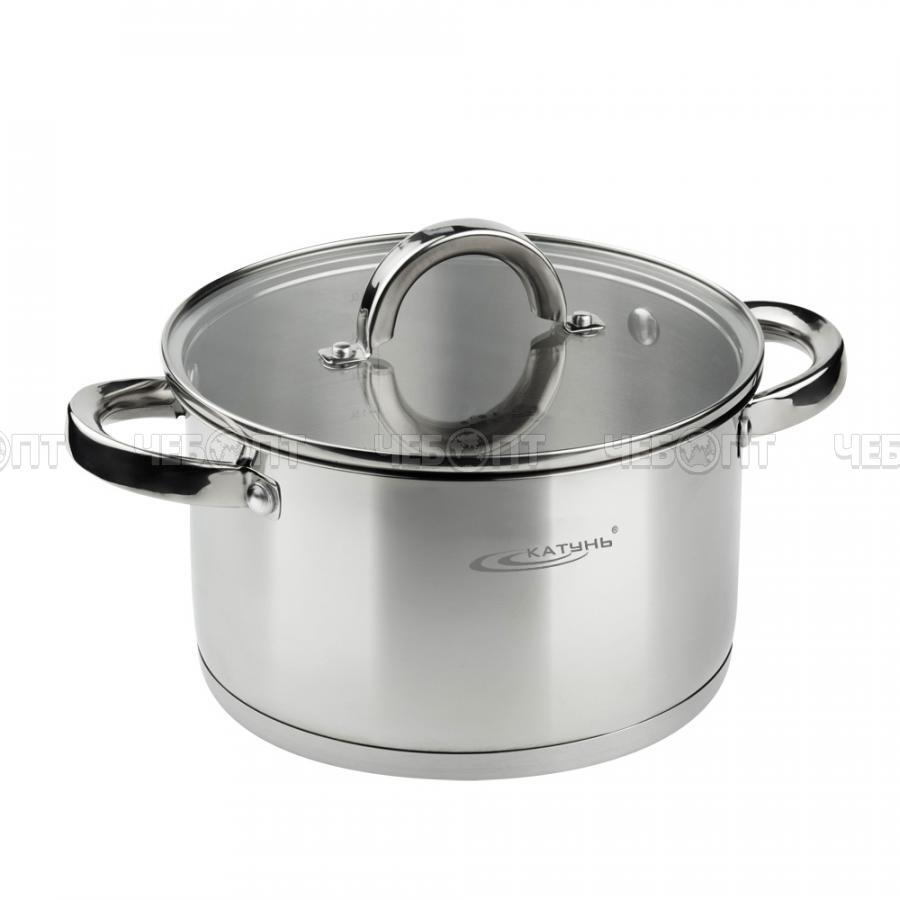 Кастрюля нержавеющая сталь 4,5 л ЭТНА со стеклянной крышкой, толщина дна 3 мм, индукция, для всех видов плит арт. KT21-D-22 [4] КАТУНЬ. ЧЕБОПТ.