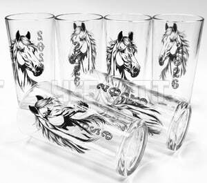 Набор саканов 230 мл ЛОШАДКЬ26 ЧЕРНЫЙ НА ПРОЗРАЧНОМ стекло арт.1256/DP*6 [6] АРДЕККО. ЧЕБОПТ.