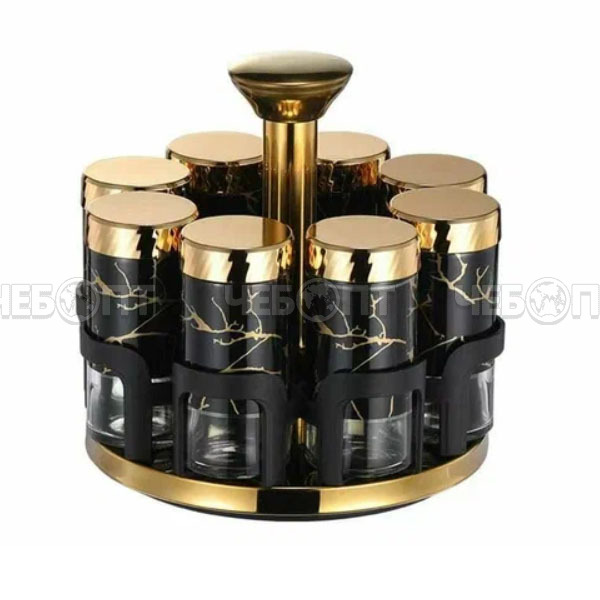 Набор для специй с крышкой ЧЕРНЫЙ МРАМОР 9 шт арт. ID10791 [18]. ЧЕБОПТ.