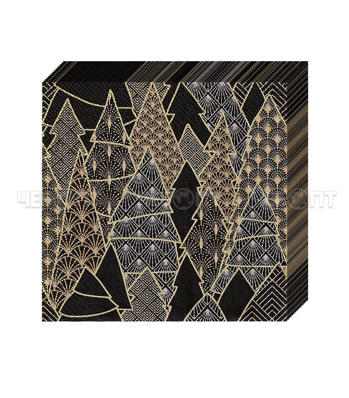 Салфетка бумажная DESNA HOME COLLECTION CLASSIC 20 листов ЗОЛОТЫЕ ЕЛИ НА ЧЕРНОМ [12]. ЧЕБОПТ.