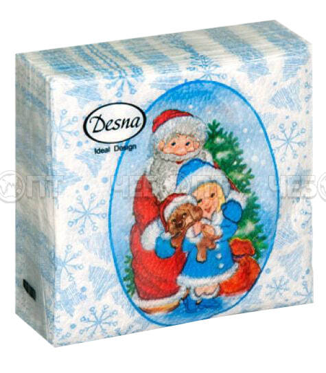 Салфетка бумажная DESNA DESIGN 24*24 см, 1-сл, упак. 40 листов ДЕД МОРОЗ И СНЕГУРОЧКА [32]. ЧЕБОПТ.