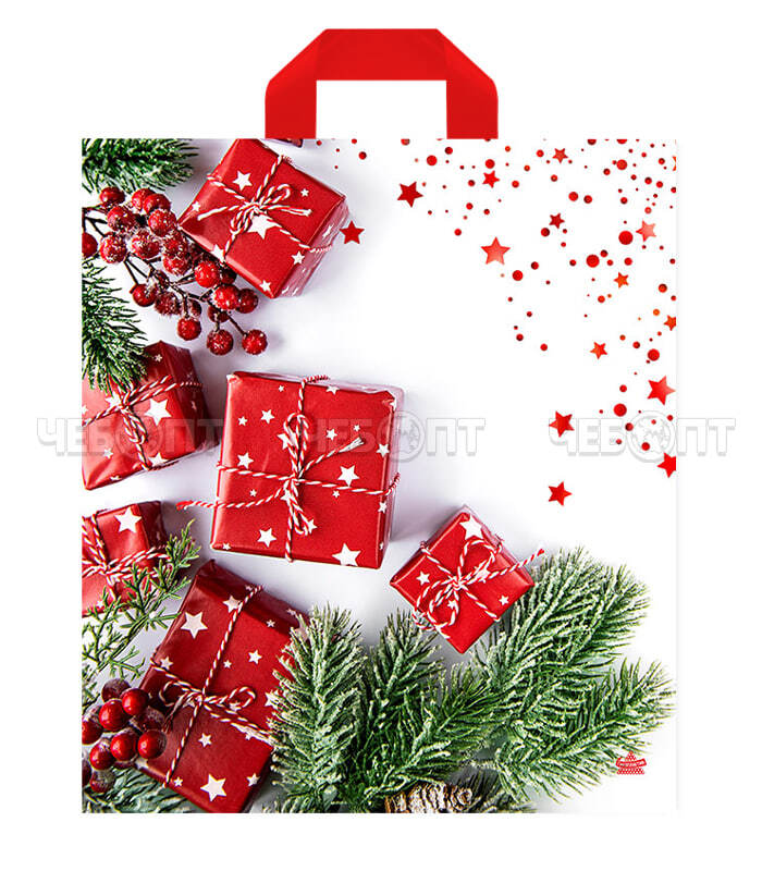 Пакет полиэтиленовый с петлевой ручкой НОВОГОДНИЕ ФУЖЕРЫ 42*38 мм см 37 мкм ВРЕМЯ ПОДАРКОВ [50/300]. ЧЕБОПТ.