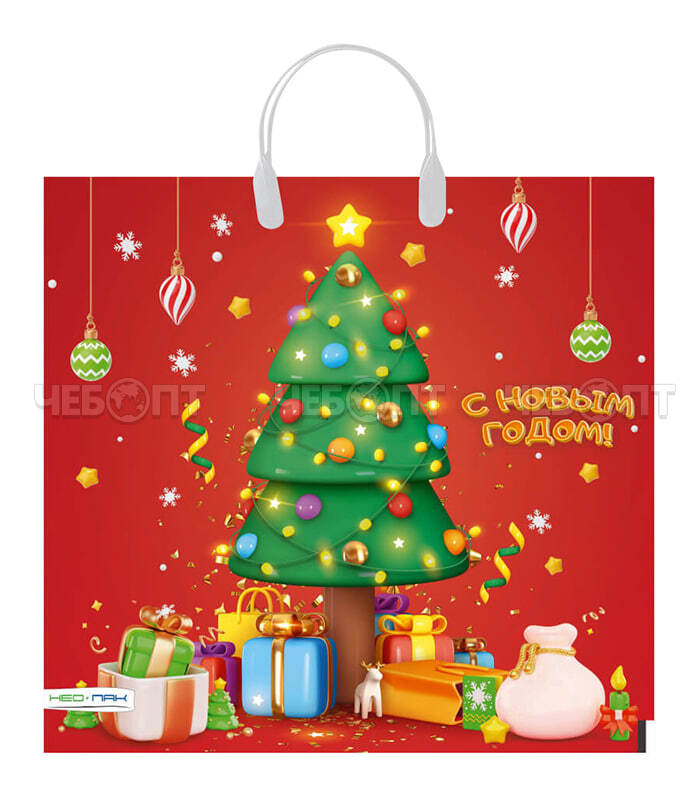 Пакет полиэтиленовый с пластиковой ручкой ЕЛОЧКА 37*35 см 90 мкм [100]. ЧЕБОПТ.