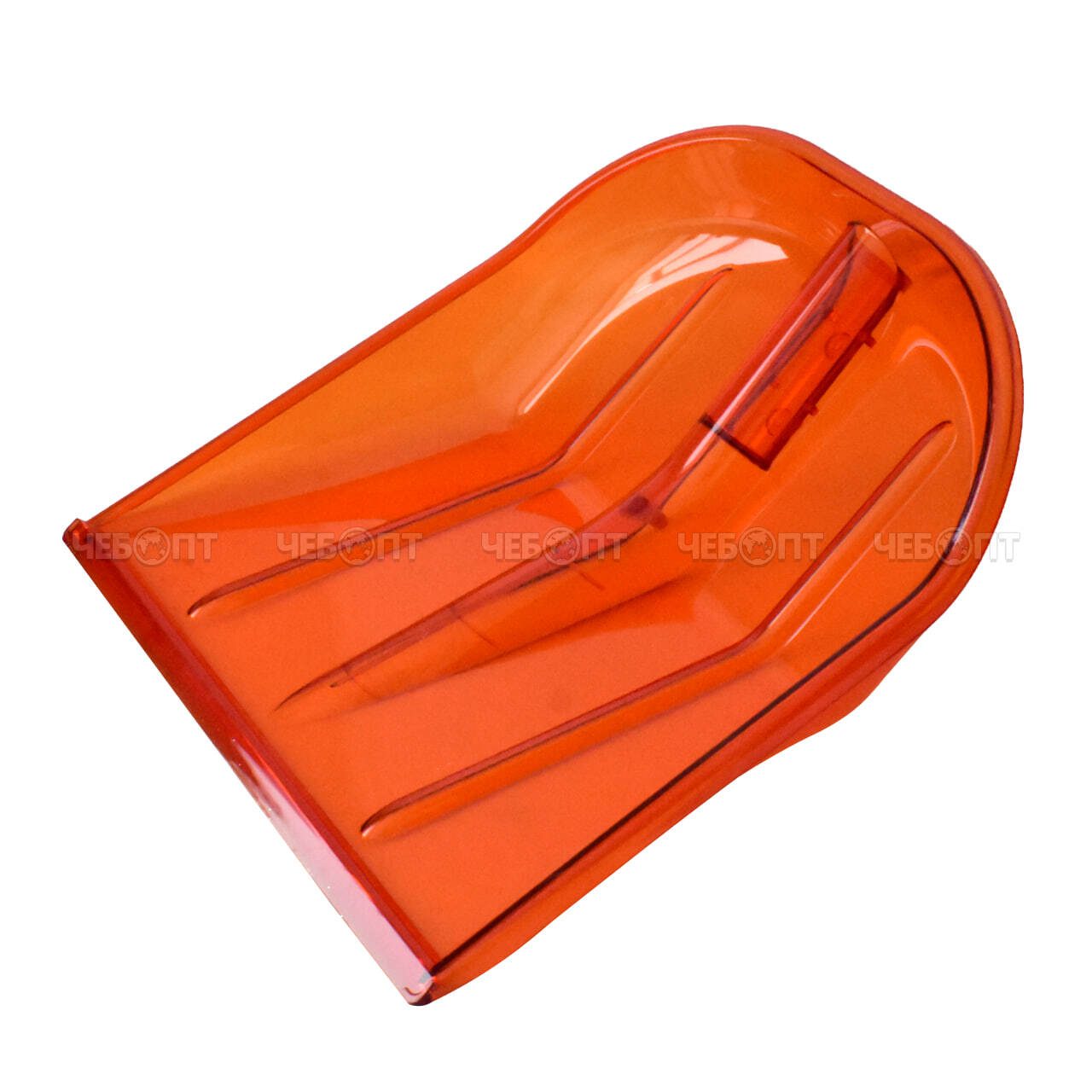 Лопата для уборки снега (снеговая) пластиковая ПОЛИКАРБОНАТ ПК-4 ОРАНЖЕВАЯ без планки (под алюм.черенок d-32) [340*385] [5] ПП-НН. ЧЕБОПТ.