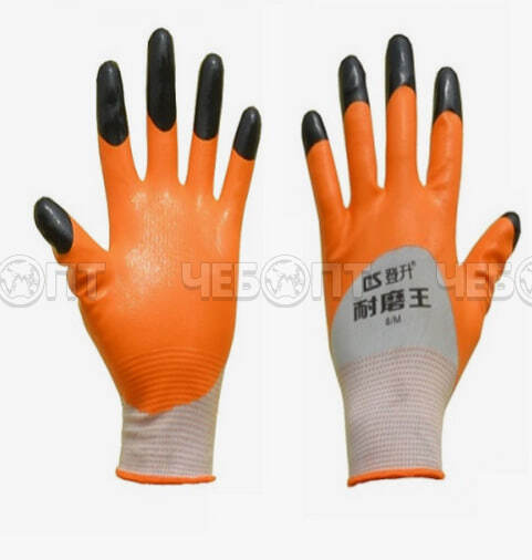 Перчатки рабочие нейлоновые с нитриловым ДВОЙНЫМ ПОЛНЫМ ОБЛИВОМ, цвет в ассортименте, вес 40 г арт. 160021 $ [12/960] GOODSEE. ЧЕБОПТ.