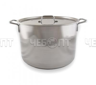 Котел нержавеющая сталь 30 л ОБЩЕПИТ НИЗКИЙ сварной с металлической крышкой, с клепанными ручками, капсульное дно с ТРС арт. KT-ОБ-30 К [1] КАТУНЬ. ЧЕБОПТ.